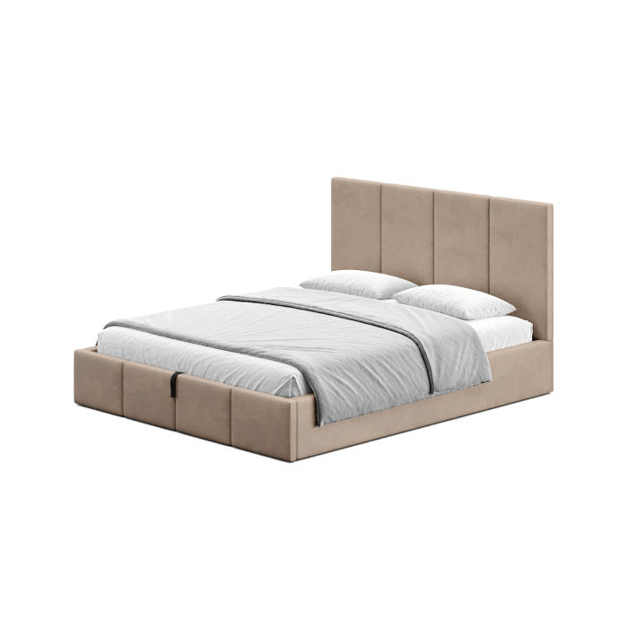 Doppelbett Beige mit Stoffbezug